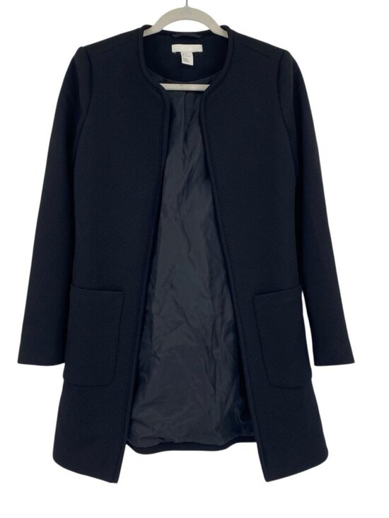 H&M Jackets & Blazers - H&M Womens Size 4 Black Open Front Textured Weave Pockets Lined Jacket Coat